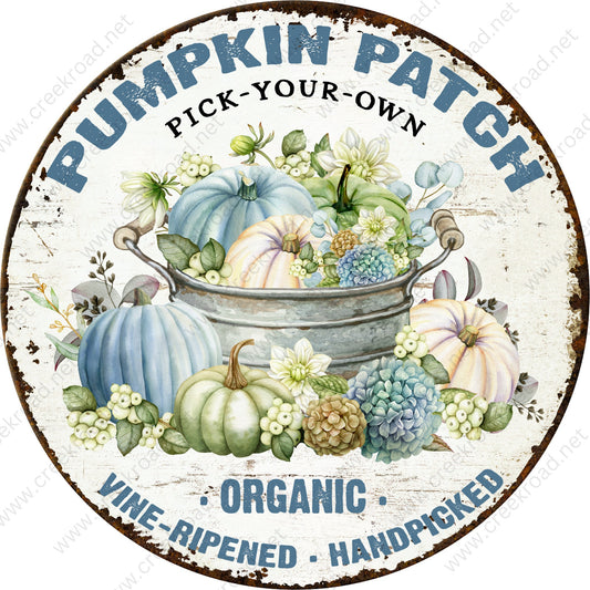Vintage Pumpkin Patch Pick Your Own Blue Pumpkins Faux Rusted Border Wreath Sign-Sublimation-Round-Fall-Autumn-Decor