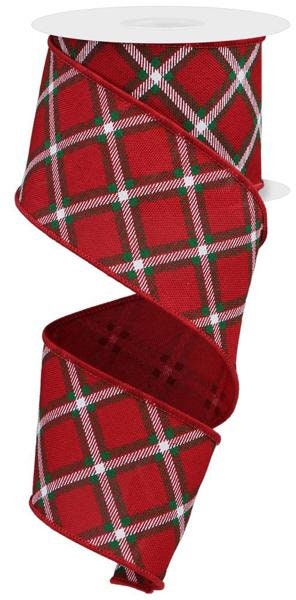 2.5" X 10Yd Wired Ribbon-Diagonal Dash Check/Faux Ryl-RGE156724-Christmas