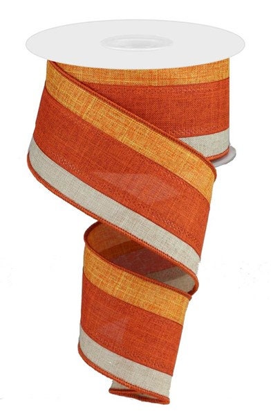 2.5" X 10Yd Wired Ribbon-Orange Rust 3 Color 3-In-1 Royal Burlap-RG1604CY-Fall