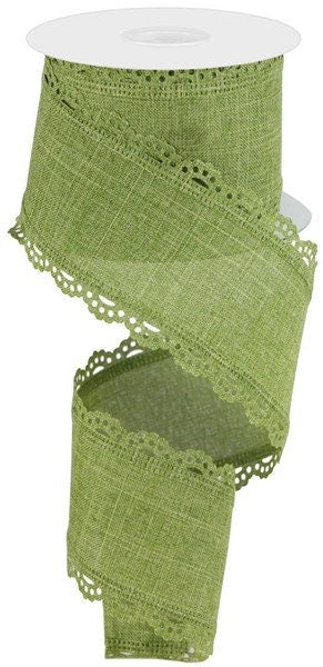 2.5" X 10Yd Wired Ribbon-Fern Green Scalloped Edge Royal Burlap-RGC13032Y