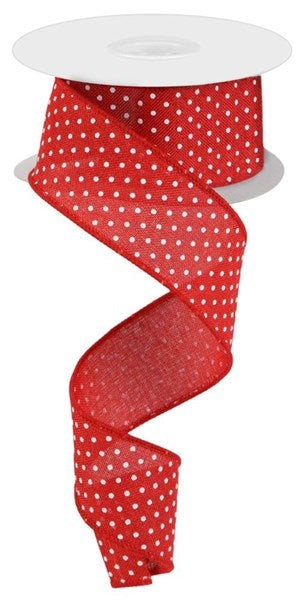 1.5" X 10Yd Wired Ribbon-Raised Swiss Dots-Red/White-RG0165124
