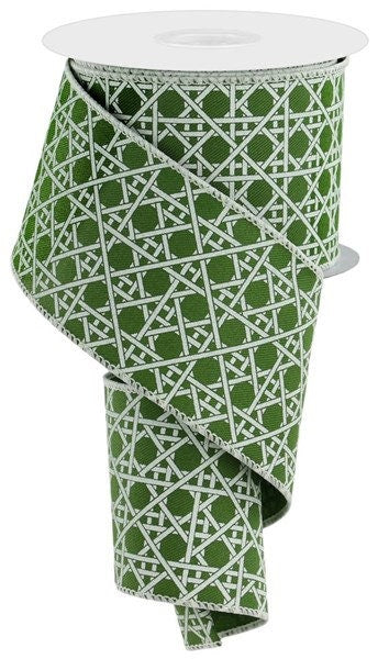 2.5" X 10Yd Wired Ribbon-Moss Green Ivory Basket Weave-RGE139052-Fall