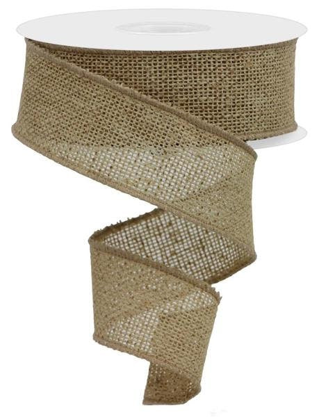 1.5" X 10Yd Wired Ribbon-Light Beige Faux Burlap -RGE140101