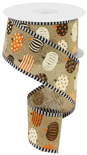 2.5" X 10Yd Wired Ribbon-Patterned Pumpkins/Stripe-RGA821218-Fall