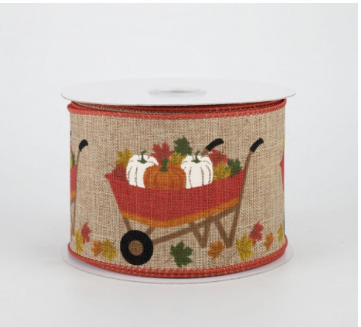 2.5" X 10Yd Wired Ribbon-Pumpkin Wheelbarrow Ribbon-X914140-12-Fall