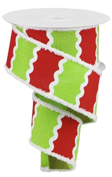 2.5" X 10Yd Wired Ribbon-Wavy Stripes W/Drift-RG8846E9-Christmas