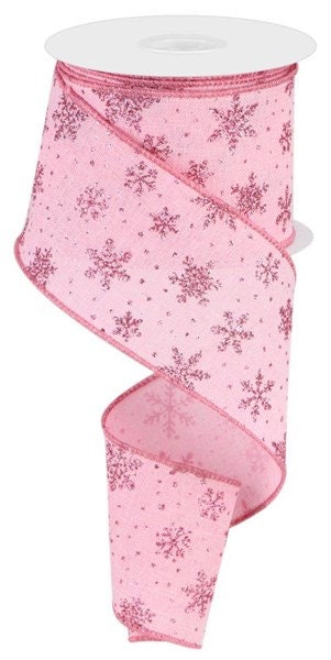 2.5" X 10Yd Wired Ribbon-Glitter Snowflakes Lt. Pink-RGC187515-Christmas