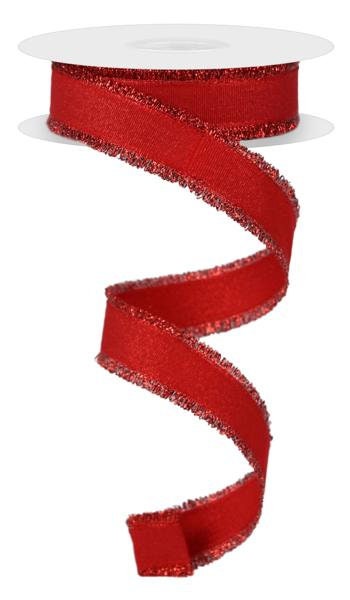 7/8"" X 10Yd Wired Ribbon-Red W/Fuzzy Edge Ribbon-RN587924-Red-Wreaths-Craft-Supplies