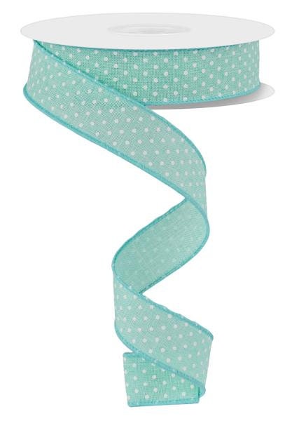 7/8" X 10Yd Wired Ribbon-Mint Green/White Raised Swiss Dots On Royal-RG07651AN-Wreaths-Crafts-Ribbon-Everyday