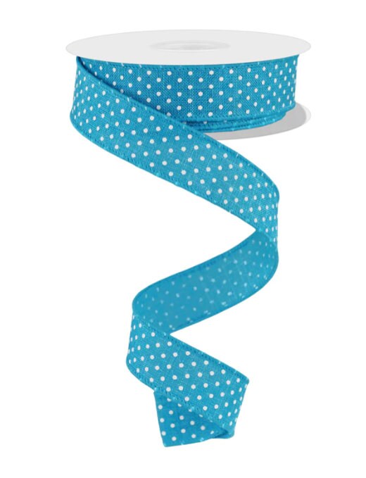 7/8" X 10Yd Wired Ribbon-Turquoise/White Raised Swiss Dots On Royal-RG0765134-Wreaths-Crafts-Ribbon-Everyday