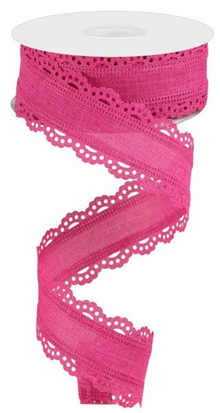 1.5" X 10Yd Wired-Fuchsia Scalloped Edge-Hot Pink-RGC130207