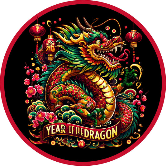 Chinese New Year- Year of the Dragon 2024 Wreath Sign-CHOOSE YOUR BORDER-Round-Sublimation-Miscellaneous-Decor