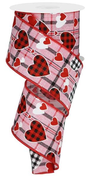 2.5" X 10Yd Wired Ribbon-Check Heart/Mini Heart/Plaid-RGE107722-Wreaths-Crafts-Decor-Valentines