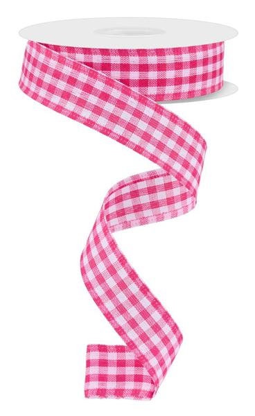7/8" X 10Yd Wired Ribbon-Pink/White Gingham Check-RG07048AJ-Wreaths-Crafts-Ribbon-Everyday