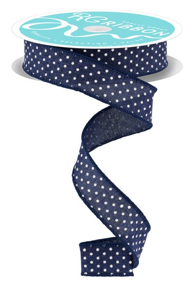 7/8" X 10Yd Wired Ribbon-Navy Blue/White Raised Swiss Dots On Royal-RG0765119