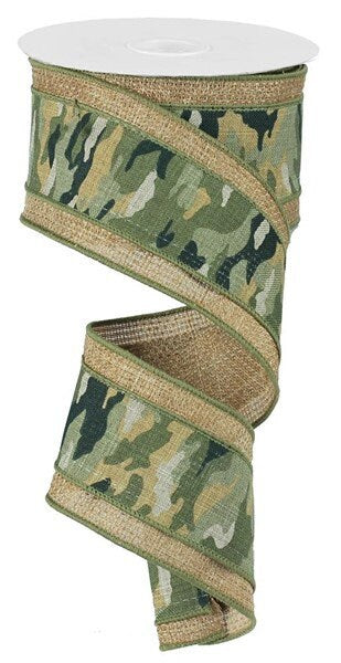 2.5" X 10Yd Wired Ribbon-2 In 1 Camouflage/Cross Royal-RG8139RF-Wreaths-Crafts-Decor-Everyday