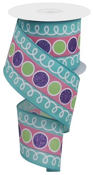 2.5" X 10Yd Wired-Stripe Glitter Circle W/Loops-RGE1068XC-Wreaths-Crafts-Decor