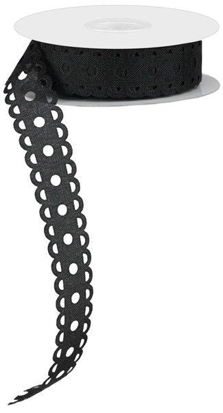 1" X 20Yd NON-Wired Ribbon-Royal Burlap Lace/Dot Ribbon-RJ306302-Black-Supplies-Crafts-Seasonal