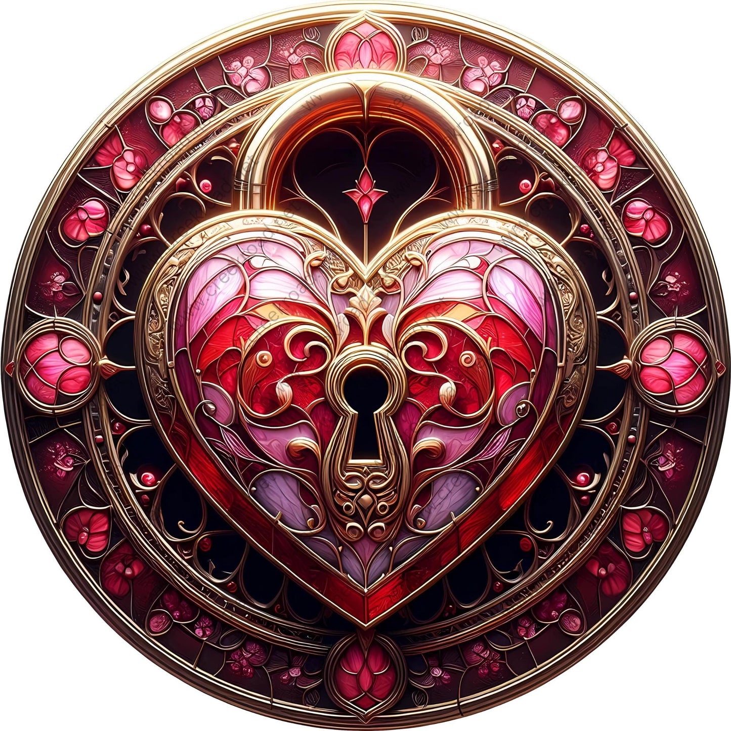 Locked Valentine Red Pink Heart Sublimated Wreath Sign