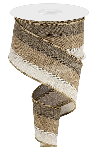 a spiral-shaped brown and beige fabric ribbon with a white base.
