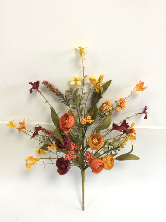 A bouquet of colorful flowers, including roses, lilies, and other blooms, arranged in a visually appealing manner against a plain white background.