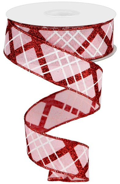 a roll of red and white plaid ribbon