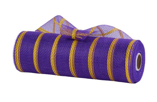 A roll of purple and yellow mesh material.