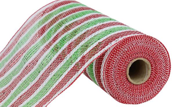 a roll of red and green christmas ribbon