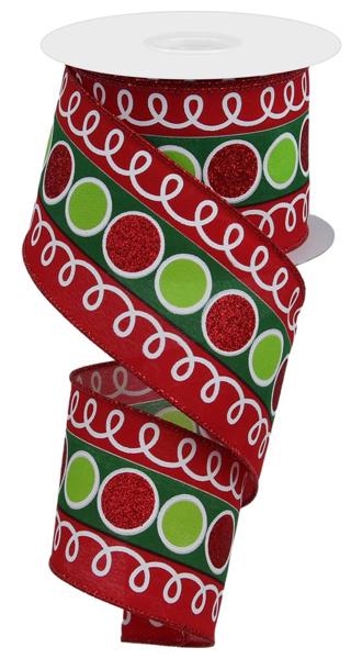 a roll of red and green christmas ribbon