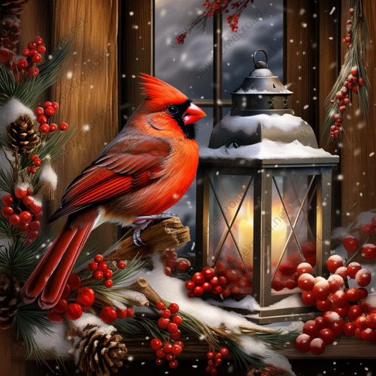 Christmas Cardinal Lantern with Holly Wreath Sign-10"X10" Square-Sublimation
