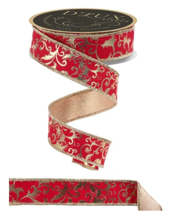a red and gold decorative ribbon with a gold trim.