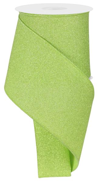a roll of lime green glitter ribbon on a white background