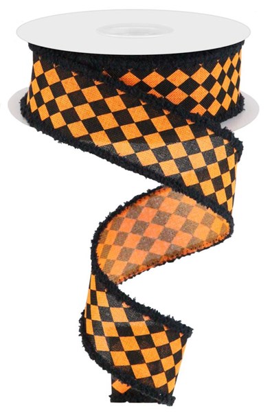 1.5" X 10Yd Wired Ribbon-Small Harlequin W/Drift-Orange/Black-RGA8416HW