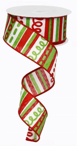 a roll of red and green christmas ribbon