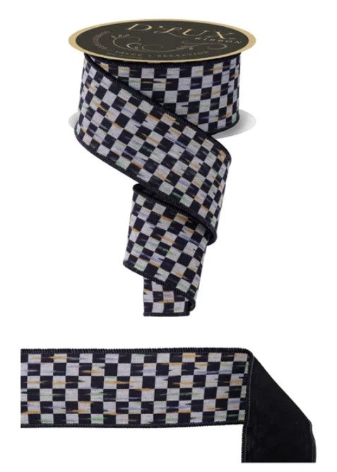 a checkered pattern ribbon with a black and white checkered design.
