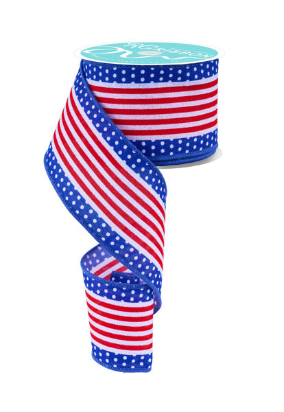 a red, white and blue ribbon with polka dots