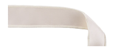 A white ribbon with a scalloped edge is shown in the image.
