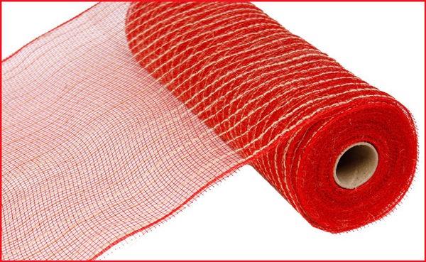 a roll of red mesh on a white background