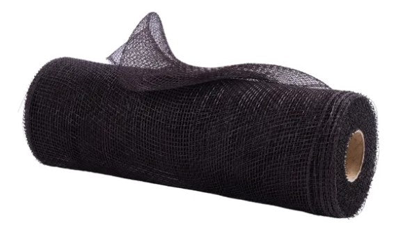 A roll of black mesh or burlap material with a visible hole in the center.