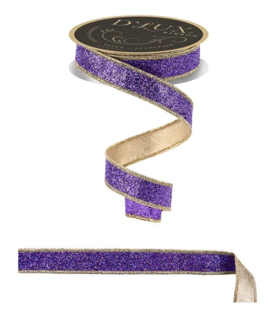 a ribbon with a glittery purple and gold color scheme.