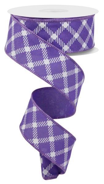 a purple and white plaid ribbon on a white background