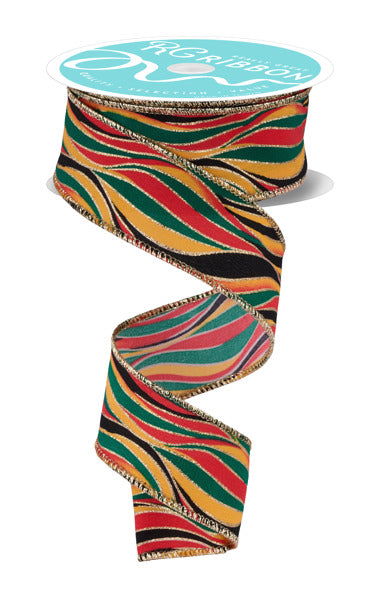 A colorful, multicolored ribbon with a zigzag pattern is shown against a white background.