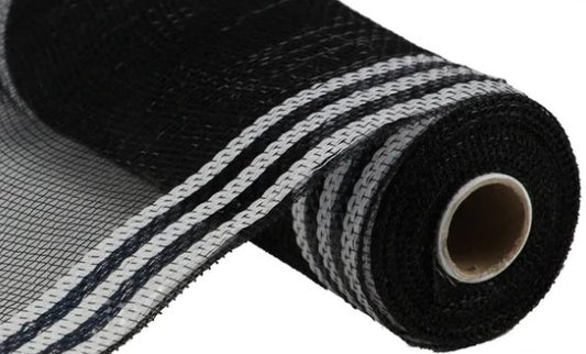 A roll of black and white mesh material.