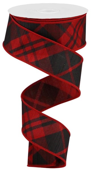 a red and black plaid ribbon on a white background