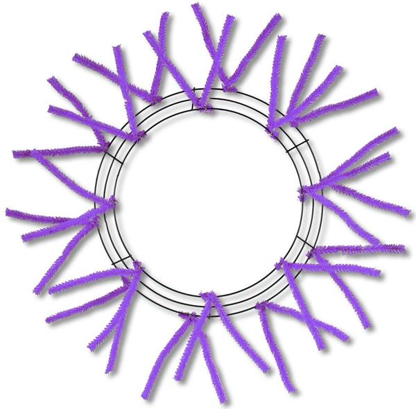 a circle with purple sticks sticking out of it