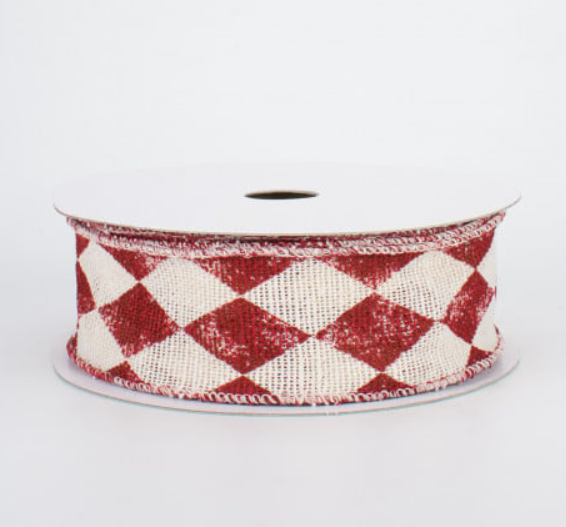 a red and white checkered ribbon on a white background