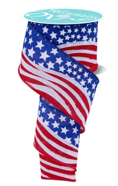 a ribbon with a patriotic design, resembling the American flag.