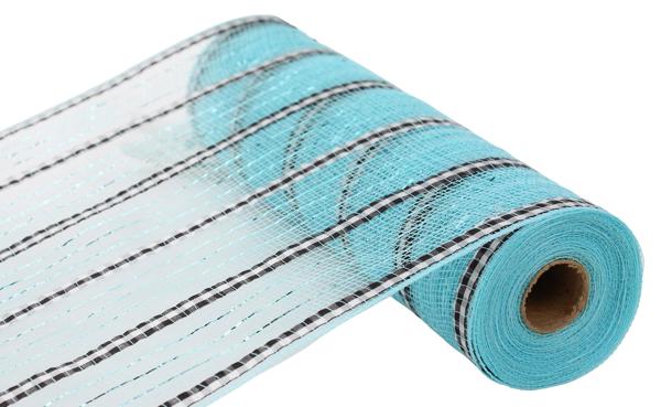 a roll of blue and white striped fabric