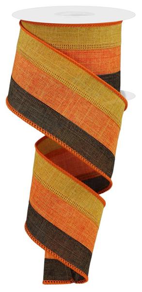 a roll of orange and brown striped ribbon