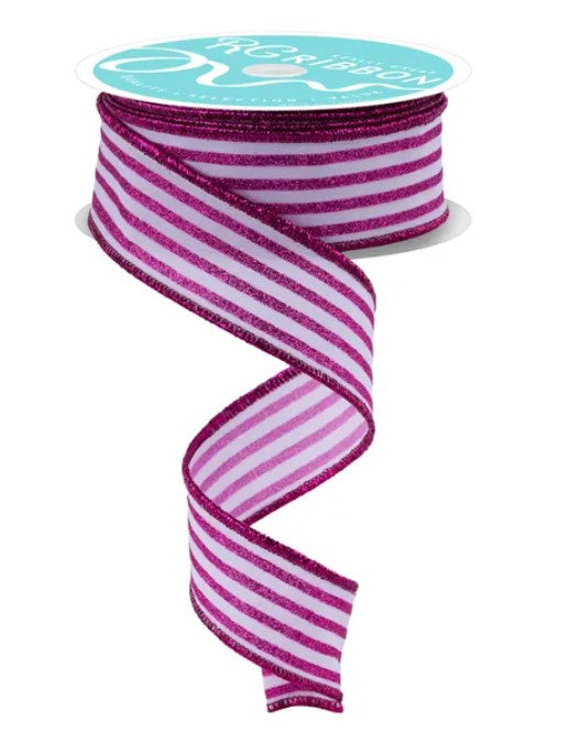 A spiral ribbon with pink and white stripes, and a turquoise label that reads "Ribbon".